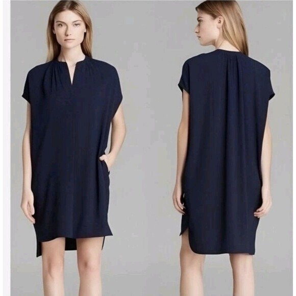 Vince Dresses & Skirts - VINCE POPOVER  WOMEN'S NAVY BLUE MINIMALIST CAREER BASIC POPLIN DRESS Size M